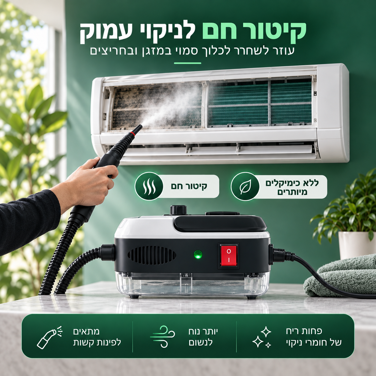 קיטור חם של LIORA עוזר לשחרר לכלוך בפילטרים ובפינות קשות