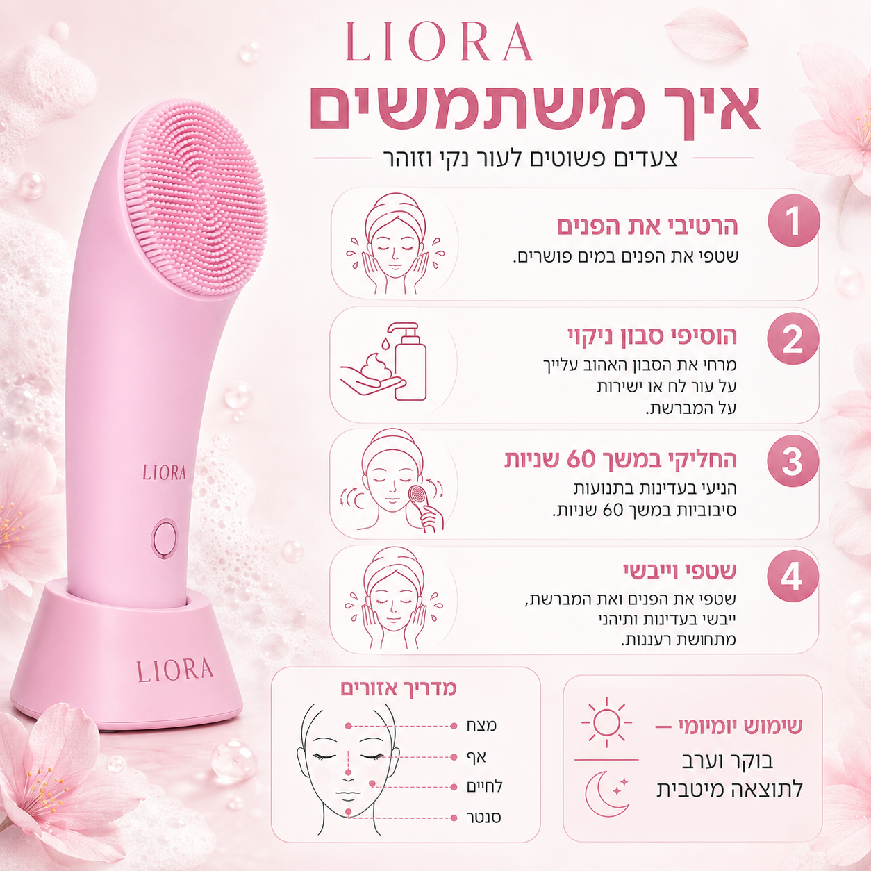 מברשת ניקוי פנים חשמלית מסיליקון | Liora