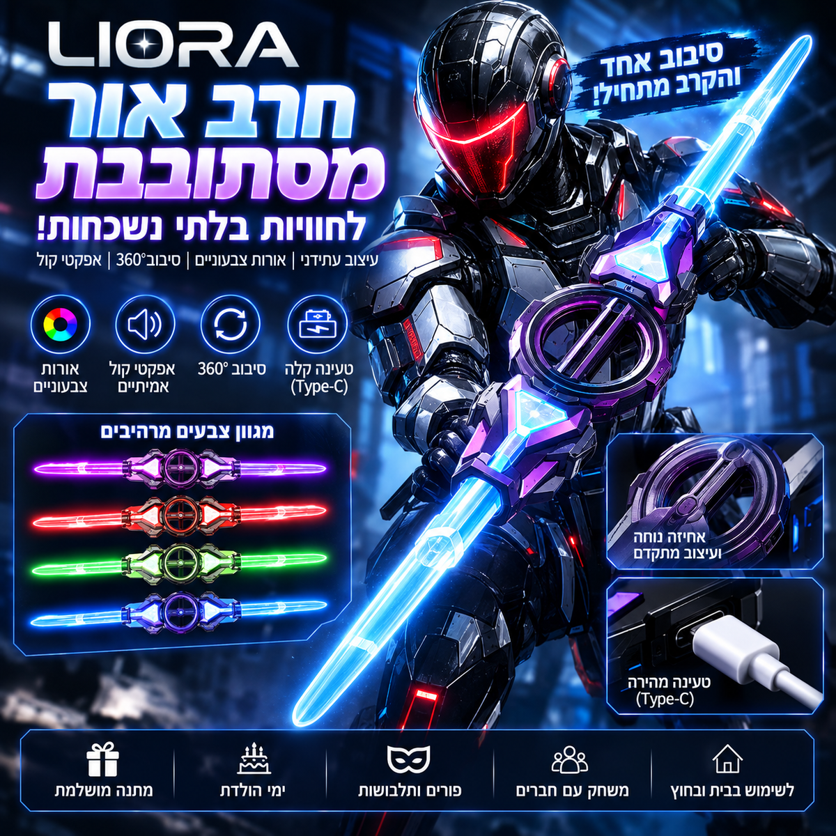 LIORA חרב תאורה מסתובבת