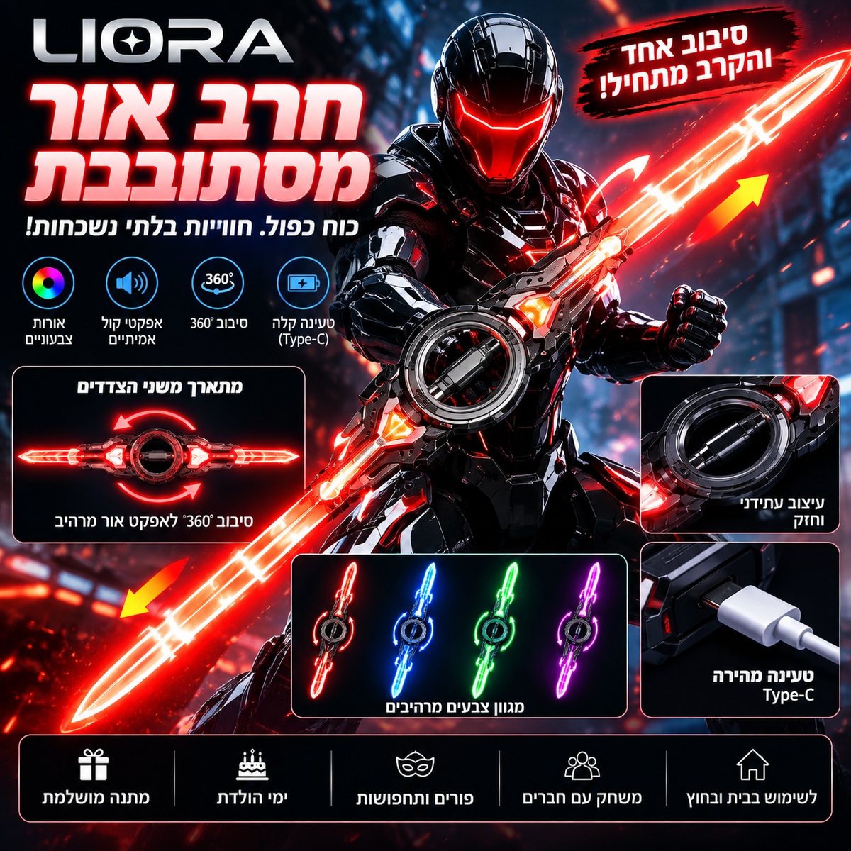 LIORA חרב תאורה מסתובבת