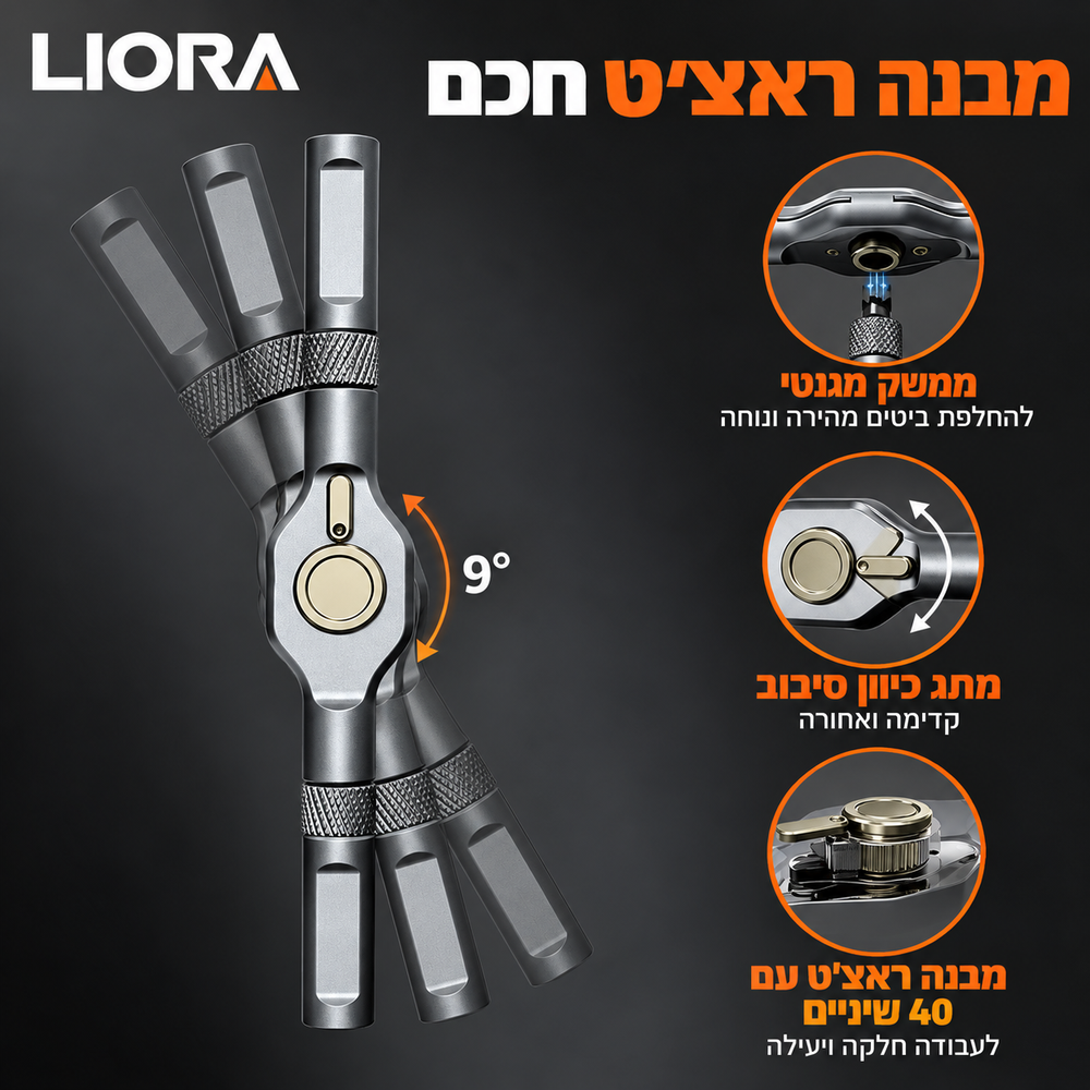 מנגנון הראצ׳ט של ערכת המברגים LIORA