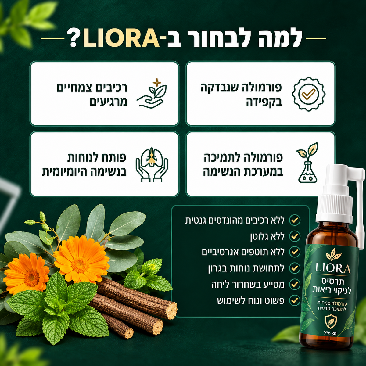 LIORA – תרסיס צמחי לפה ולגרון לשגרת הבוקר