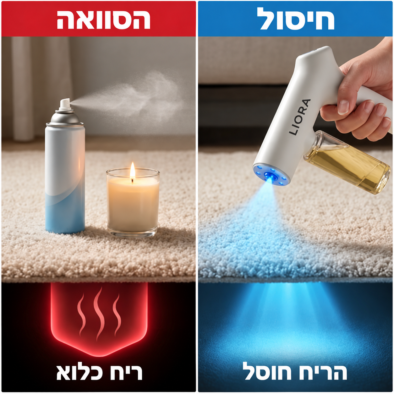 השוואה בין כיסוי ריחות לנטרול ריחות עם LIORA